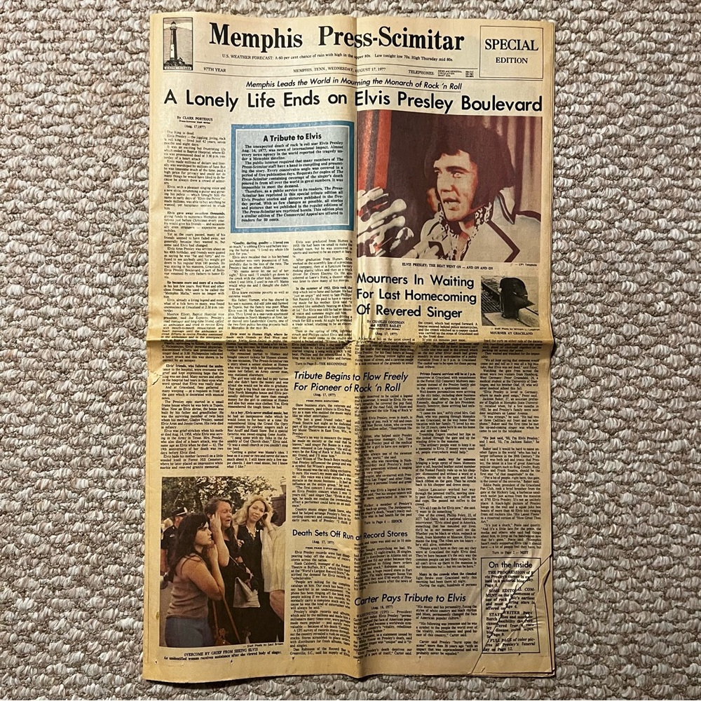 Vintage Memphis Press-Scimitar Newspaper Special Edition of Elvis Presley